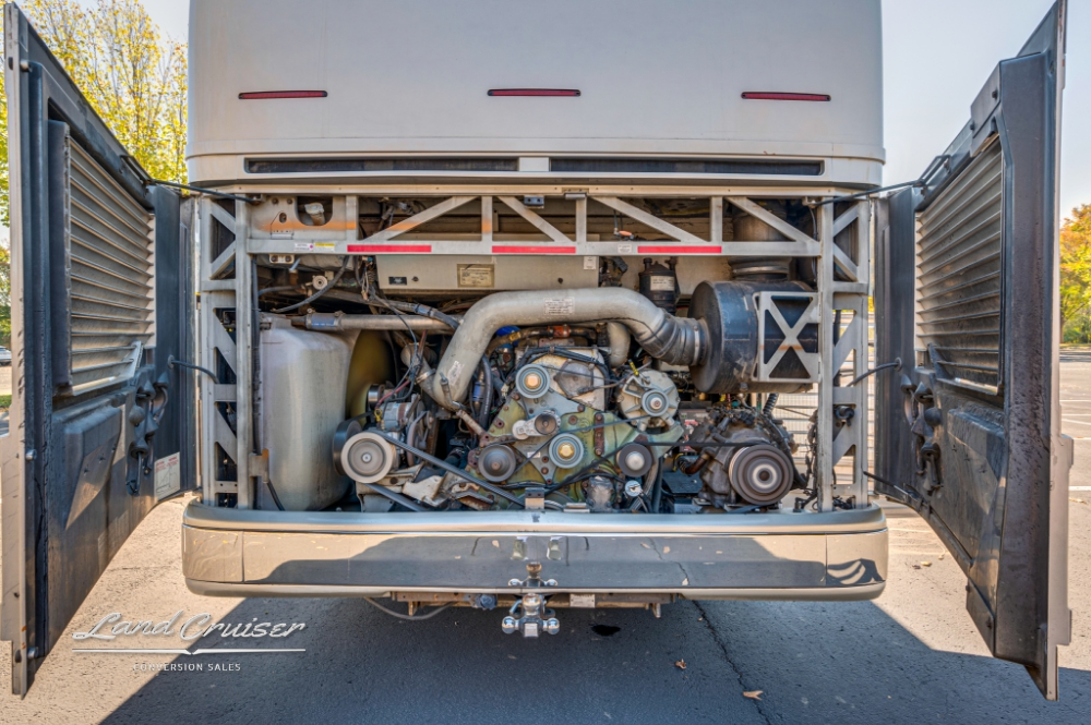 Close-up of Prevost XLII engine, supporting high-performance touring.