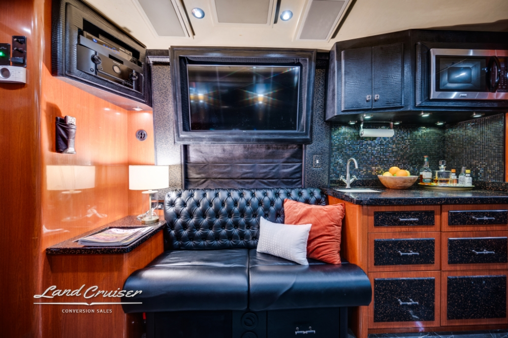Detailed view of 2006 Prevost kitchen, perfect for road travel.