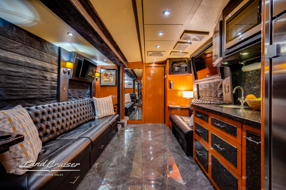 Interior of Prevost Entertainer Bus for sale.