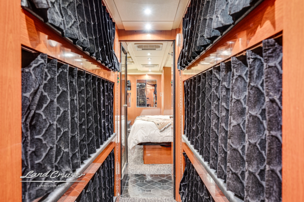Bunk area of a Prevost Entertainer Bus.