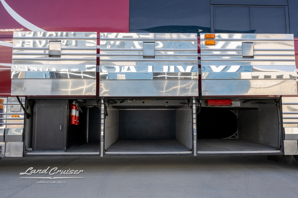 Side view of the spacious compartments that are on a 2006 Prevost Bus