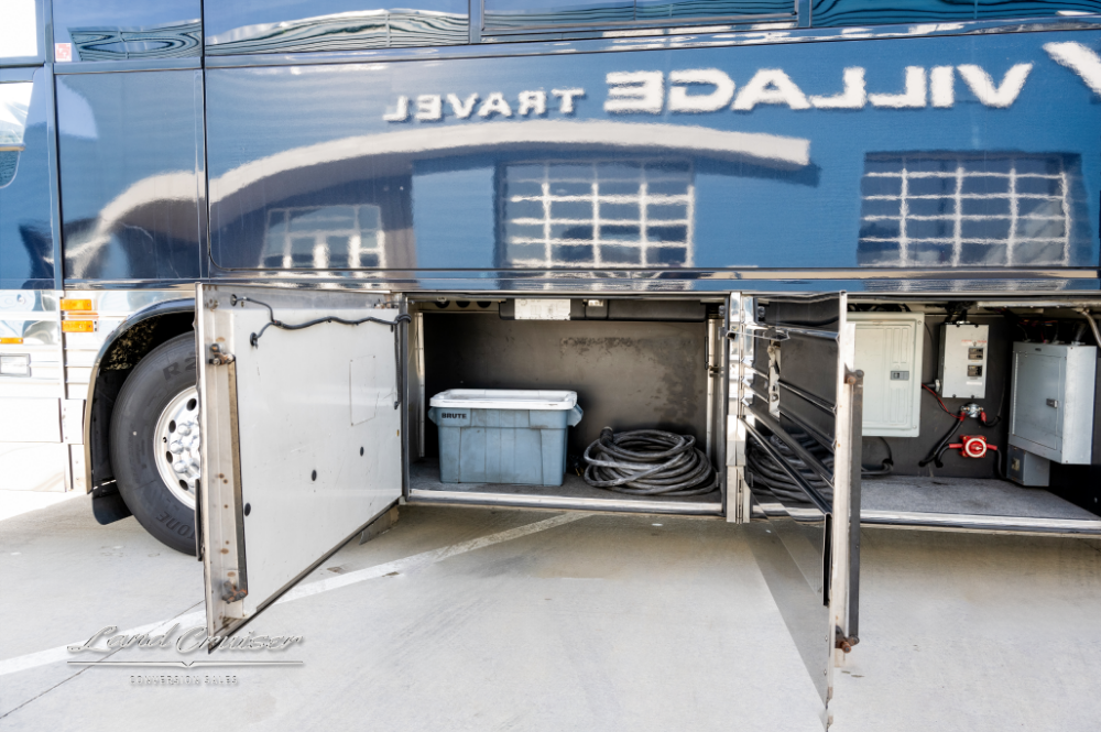 View of open compartments showcasing the space that this bus has