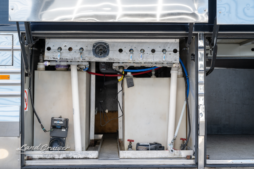 View of water storage tanks on a 2007 Prevost