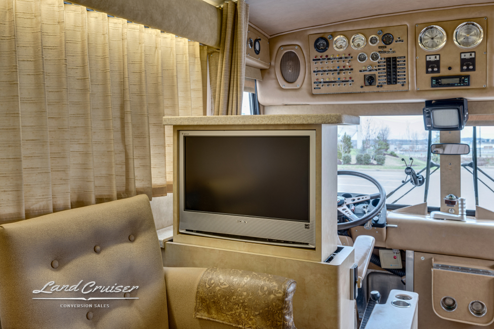 A view of the tv inside a MCI bus conversion that is for sale