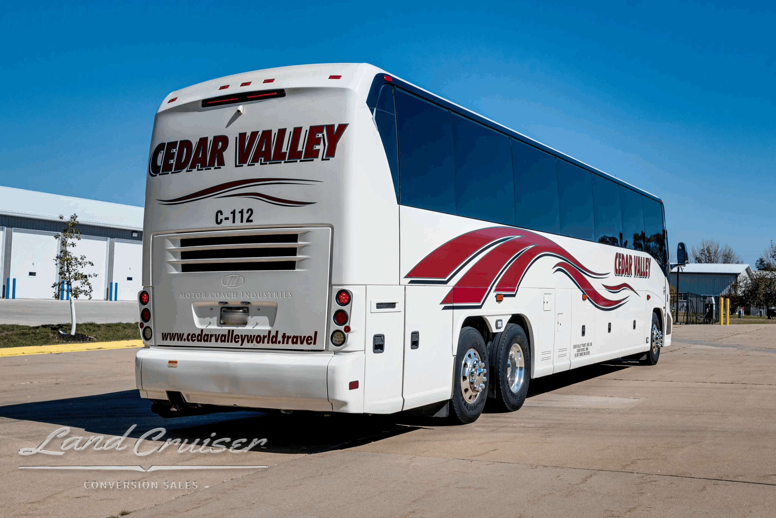 Rear three-quarter view showing Cedar Valley branding and tail lamps.
