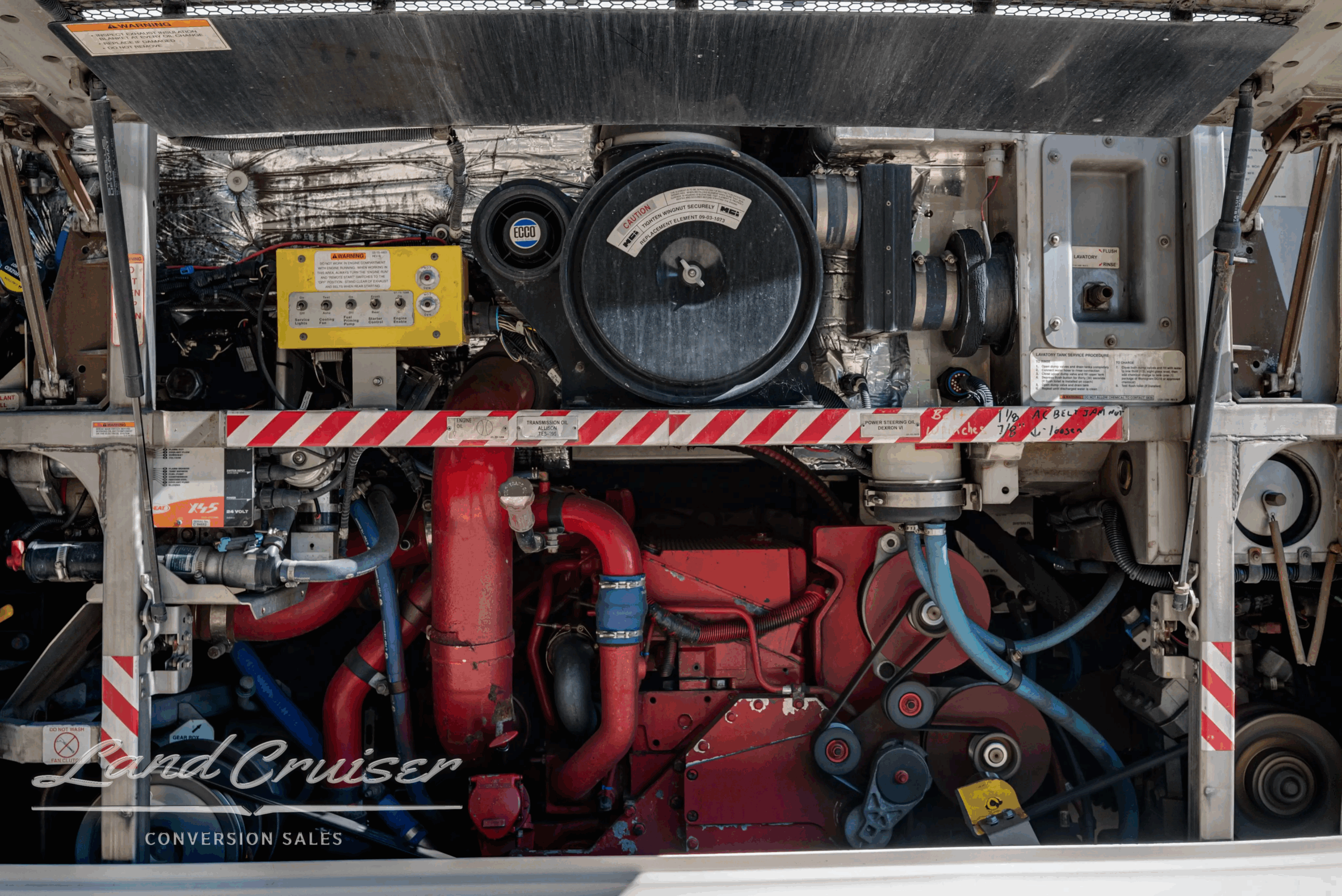 Cummins ISM 10.8L engine compartment detail.