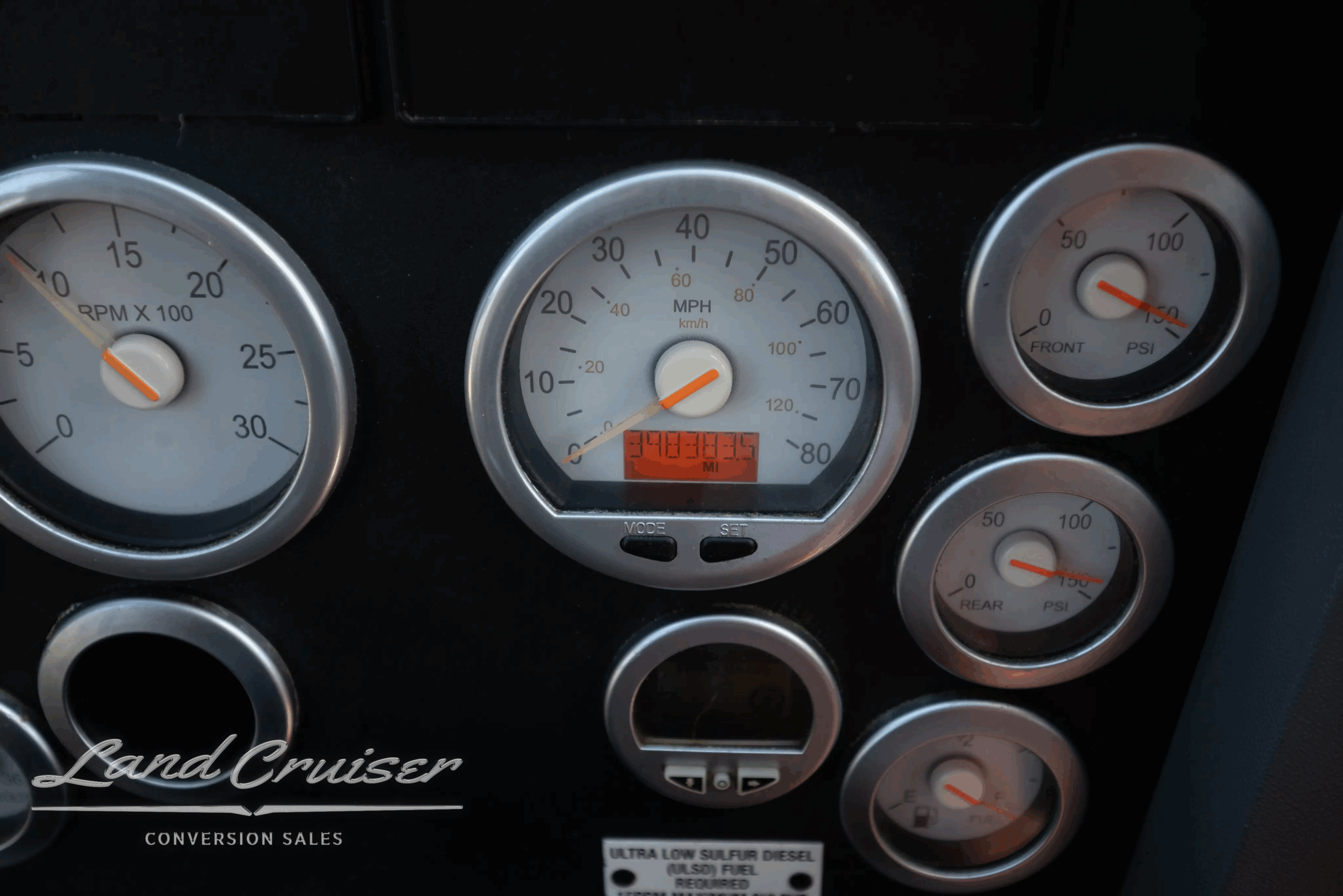 Instrument cluster close-up on the MCI J4500.