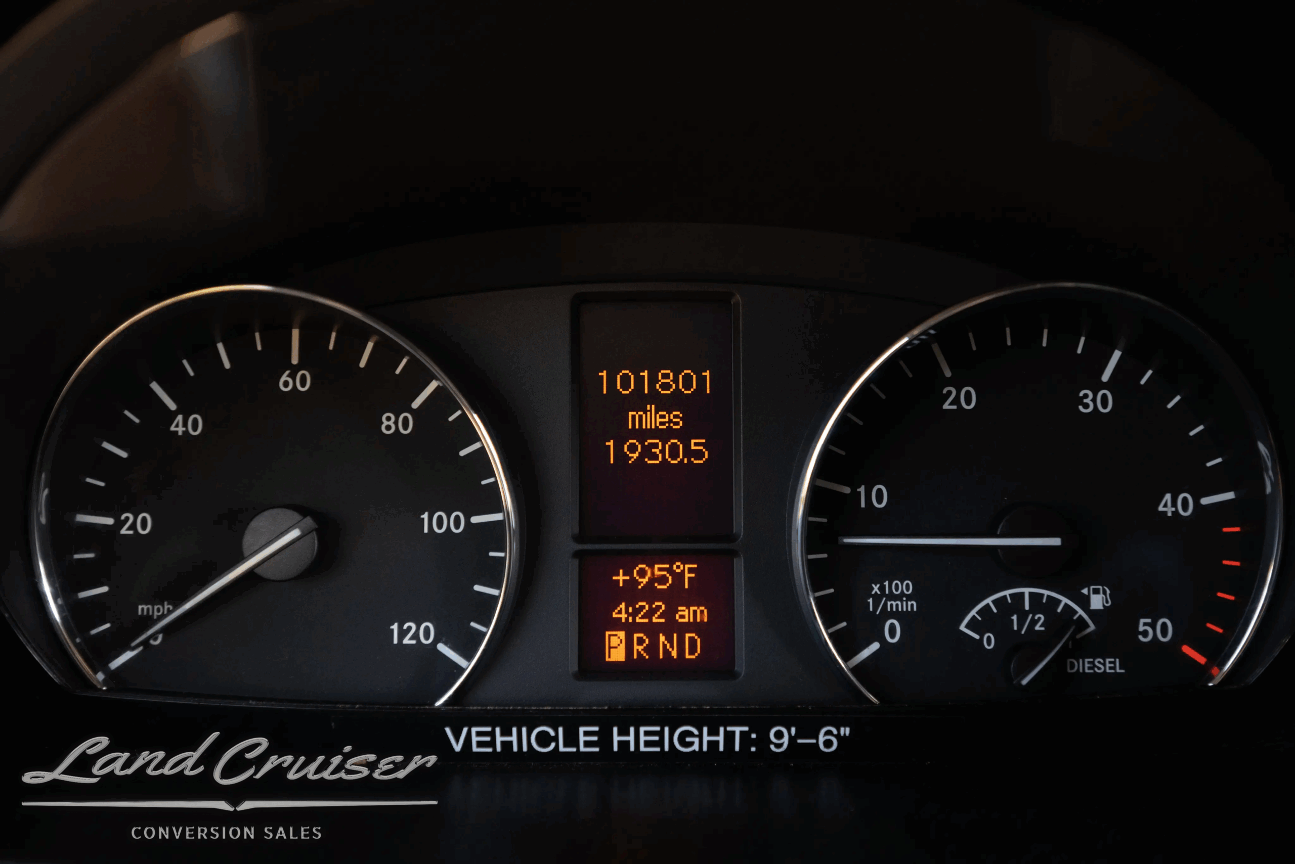 Instrument cluster showing 101,801 miles on the 2011 Sprinter 2500.