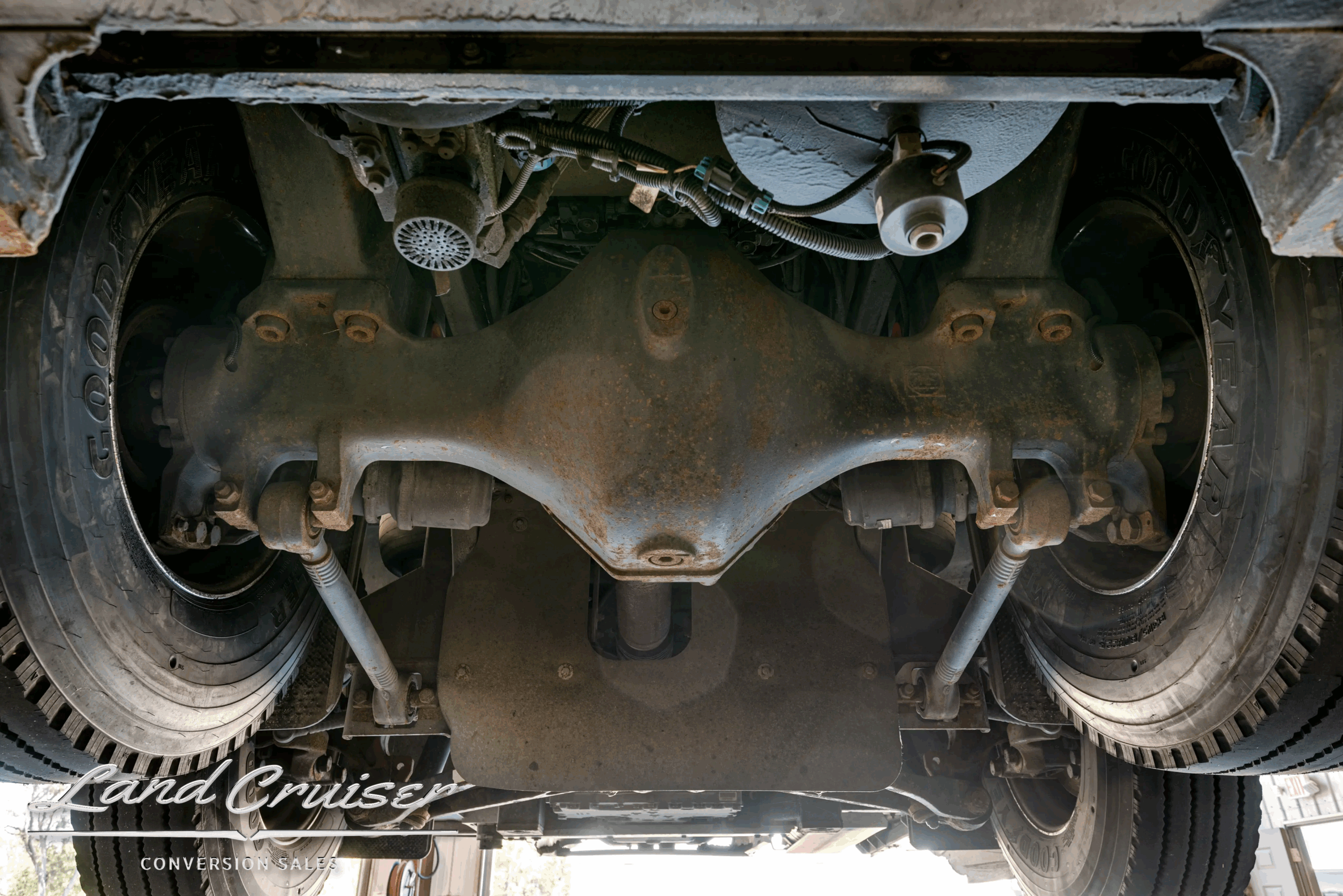 Rear axle differential and suspension arms.