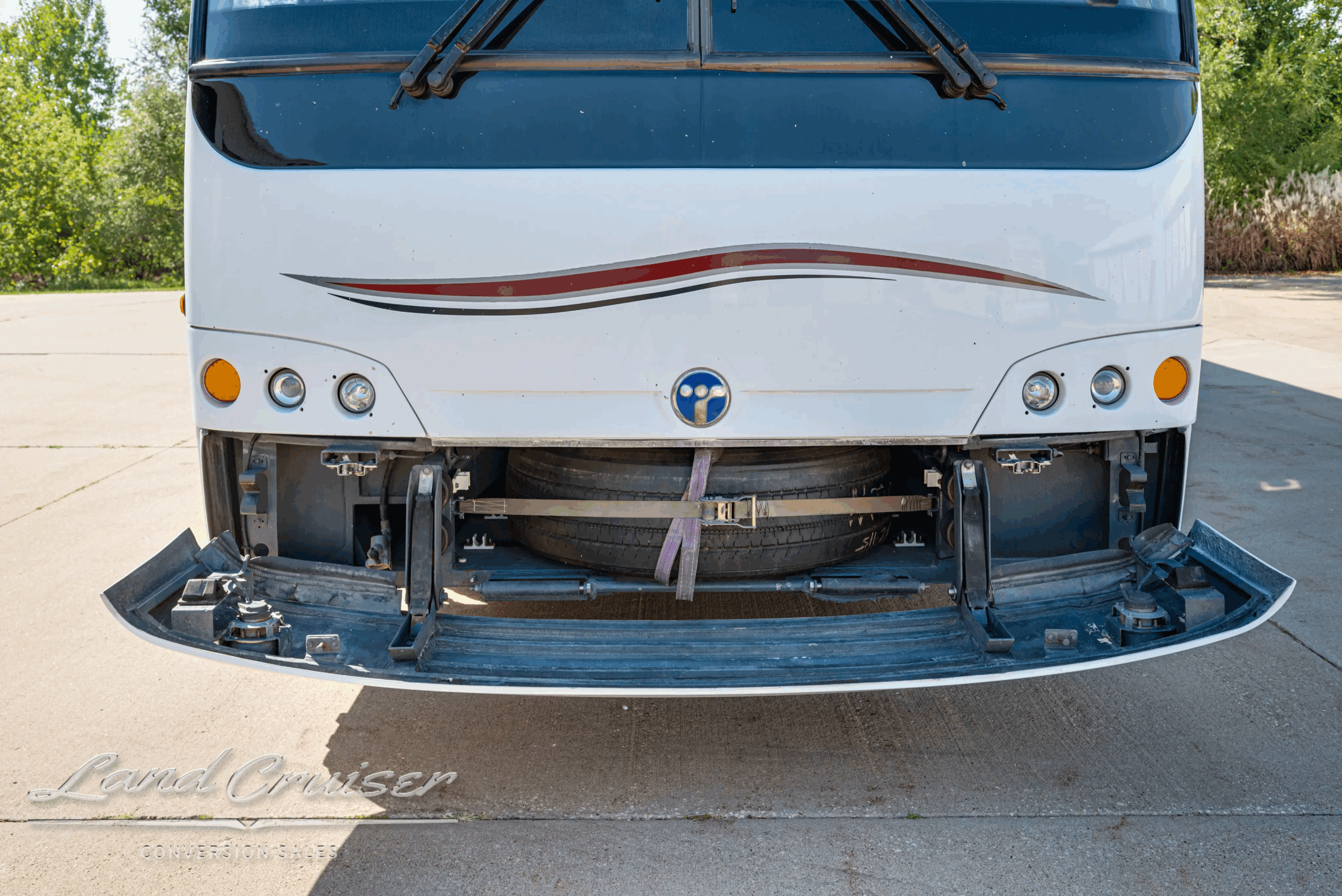 Front bumper grille with cooling stack behind.