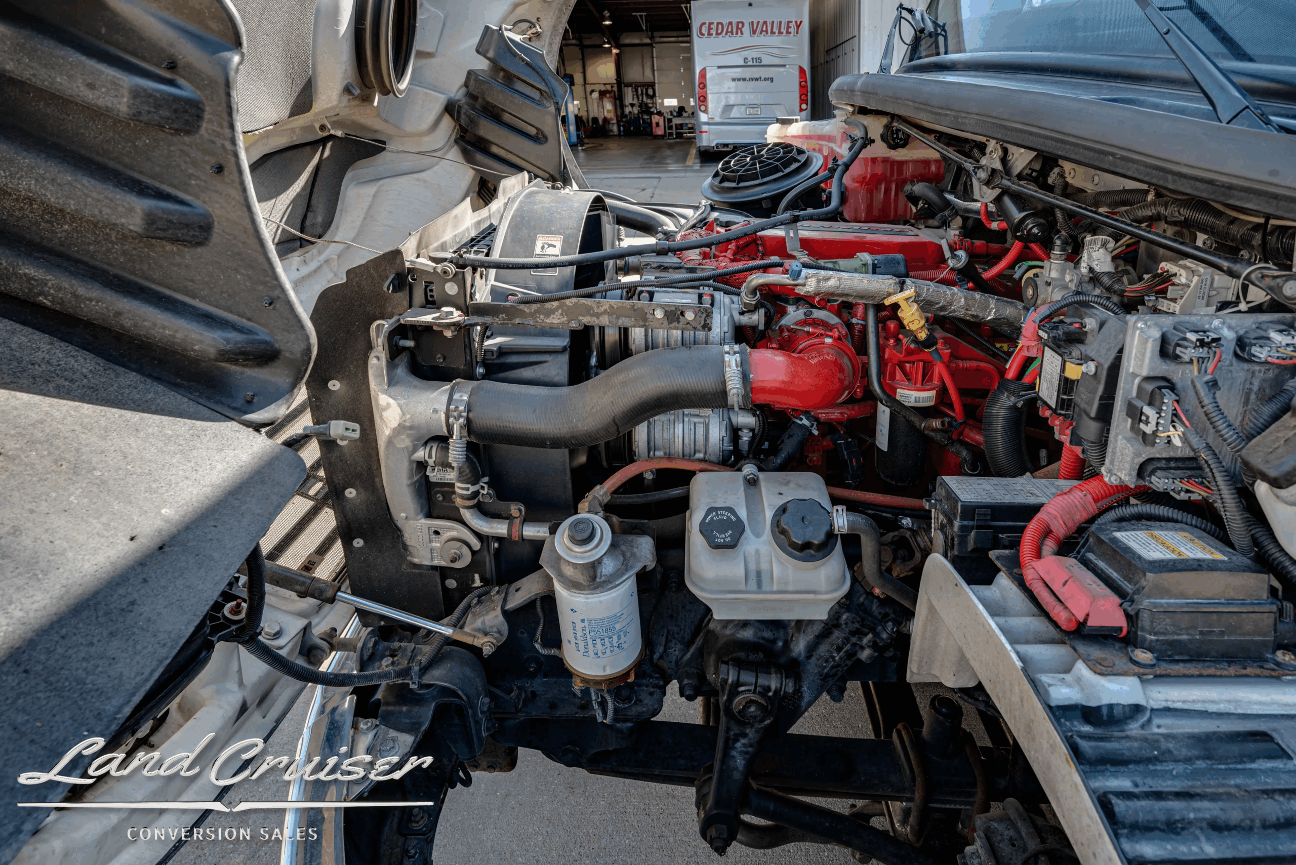 Cummins ISB 6.7L diesel engine bay, front compartment view.